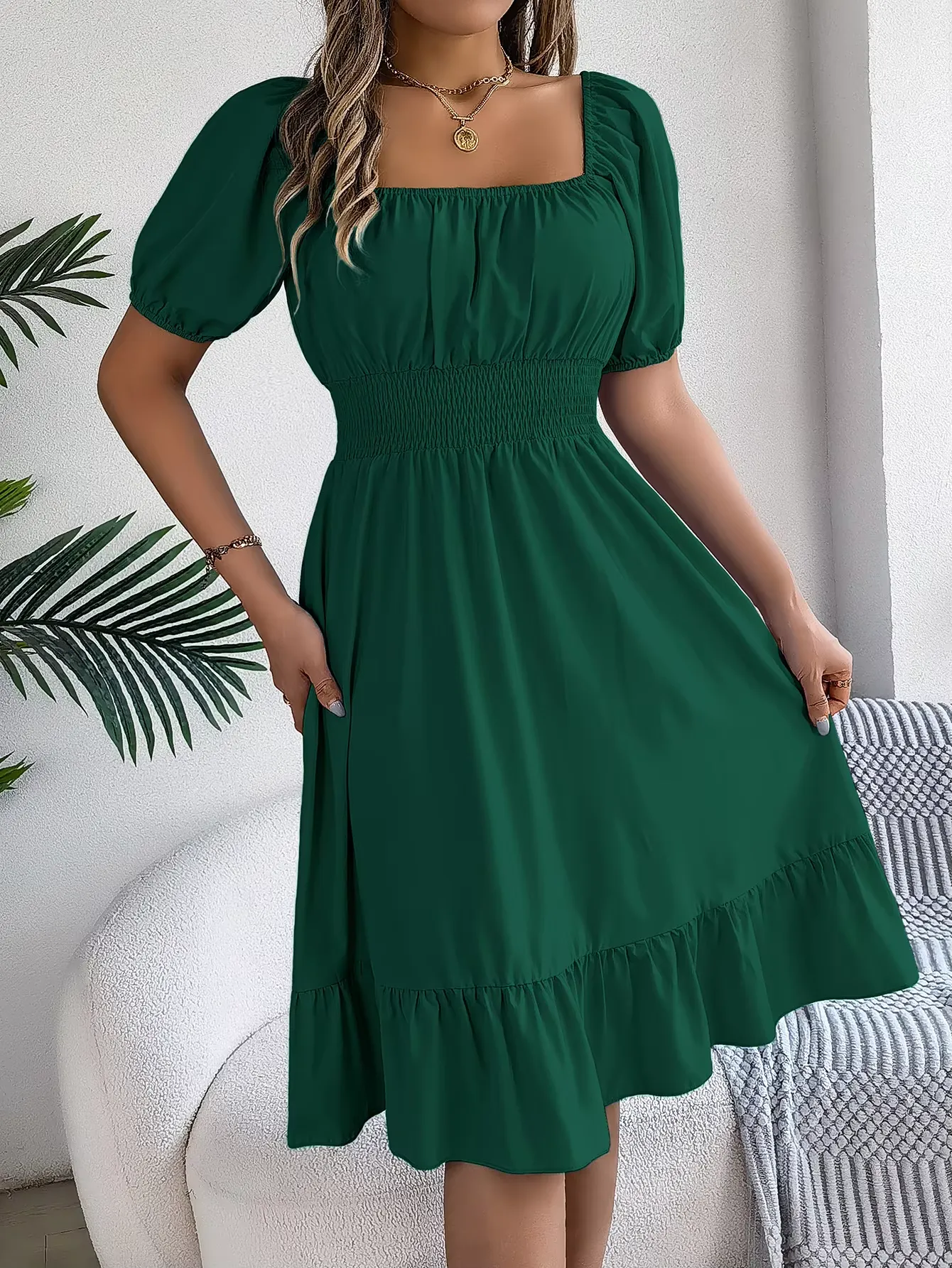 Riley™ - Chic Short Sleeve V-Neck Linen Dress