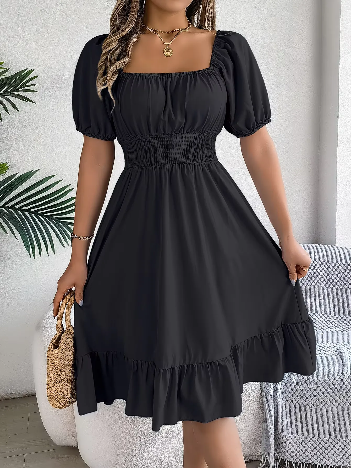 Riley™ - Chic Short Sleeve V-Neck Linen Dress