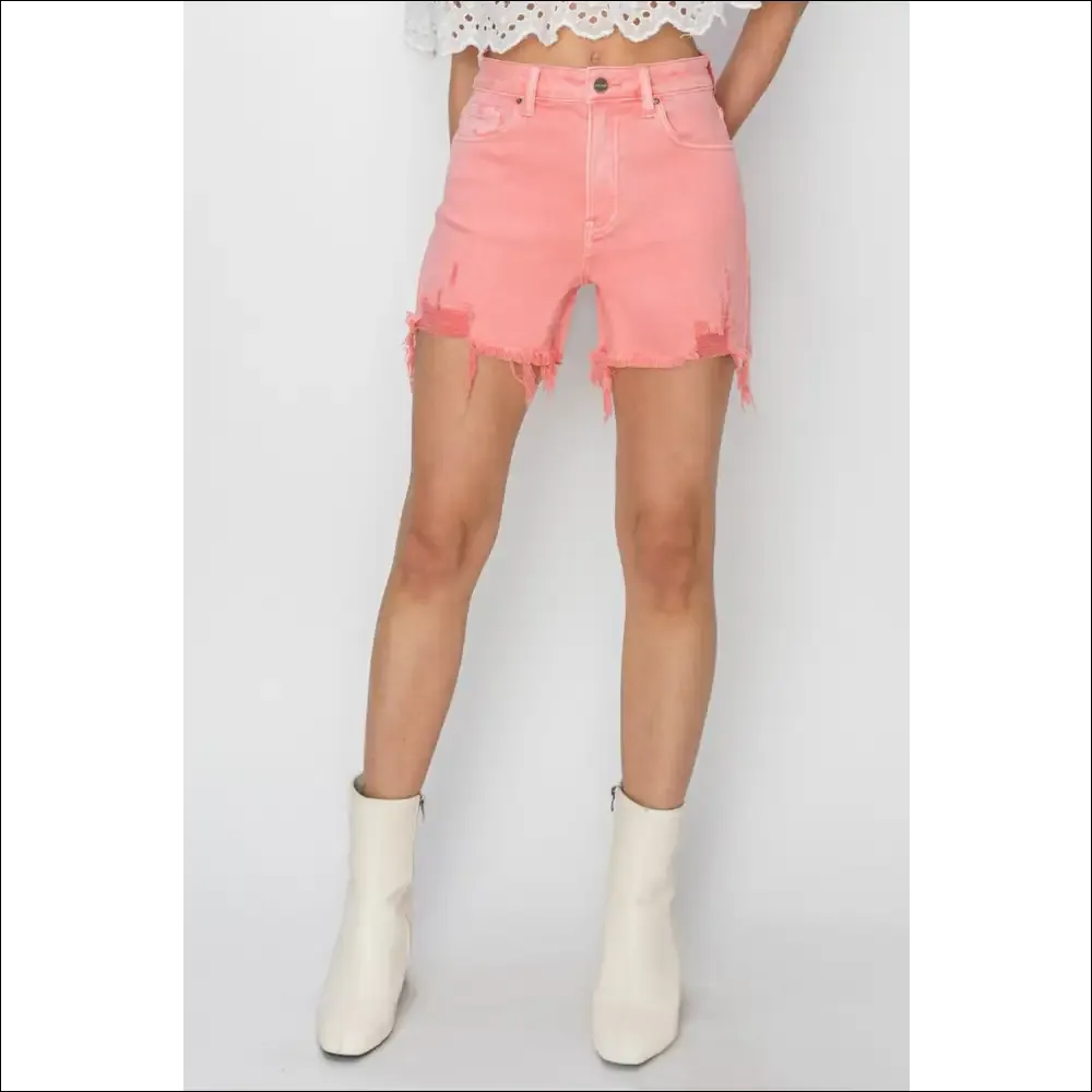 RISEN High Rise Distressed Denim Shorts