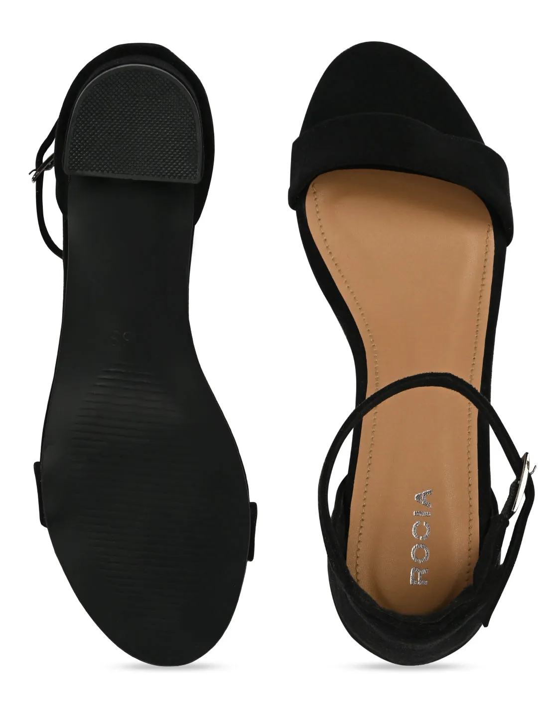 Rocia By Regal Black Women Ankle Strap Block Heel Sandals