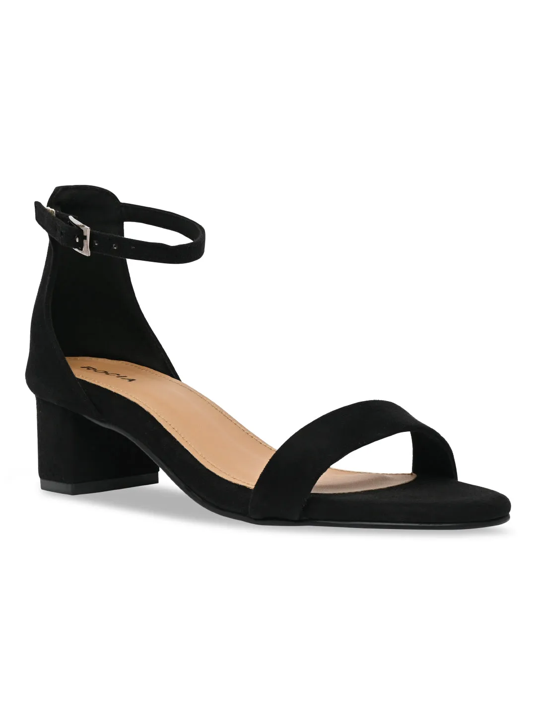 Rocia By Regal Black Women Ankle Strap Block Heel Sandals