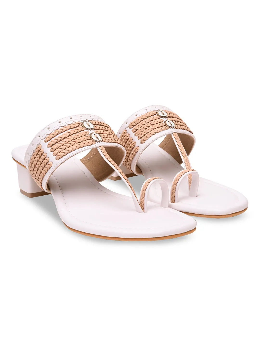 Rocia By Regal White Women Kolhapuri Block Heel Sandals
