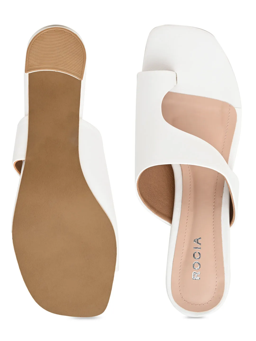 Rocia By Regal White Women One Toe Casual Block Heel Sandals