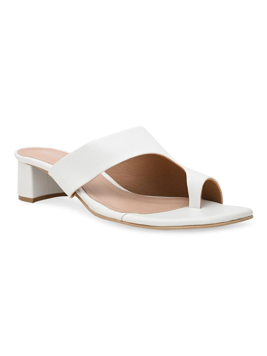 Rocia By Regal White Women One Toe Casual Block Heel Sandals