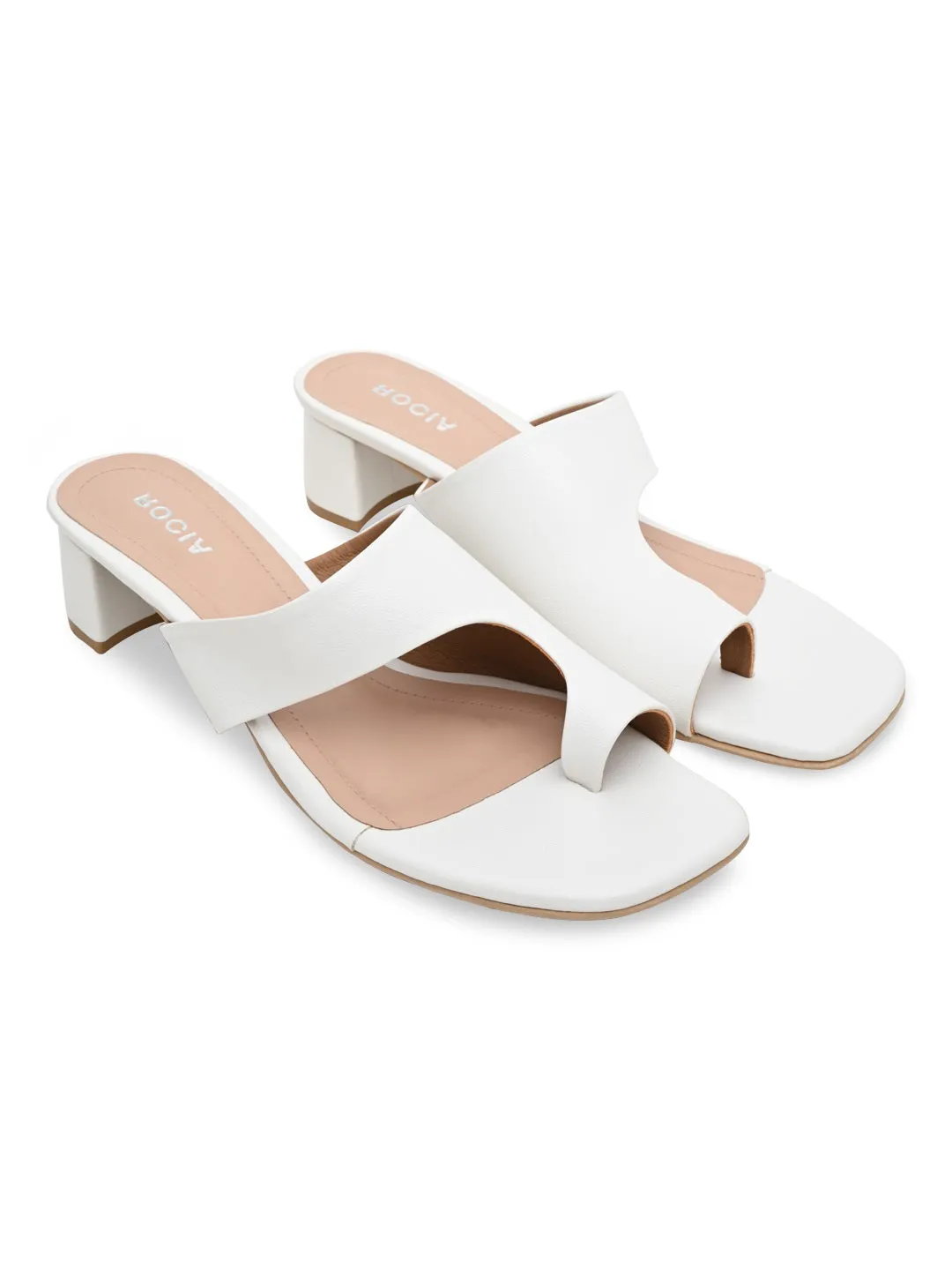 Rocia By Regal White Women One Toe Casual Block Heel Sandals