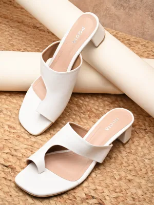 Rocia By Regal White Women One Toe Casual Block Heel Sandals