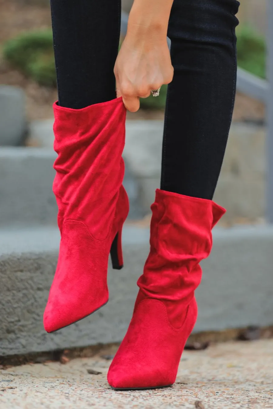 Ruby Red Suede Booties