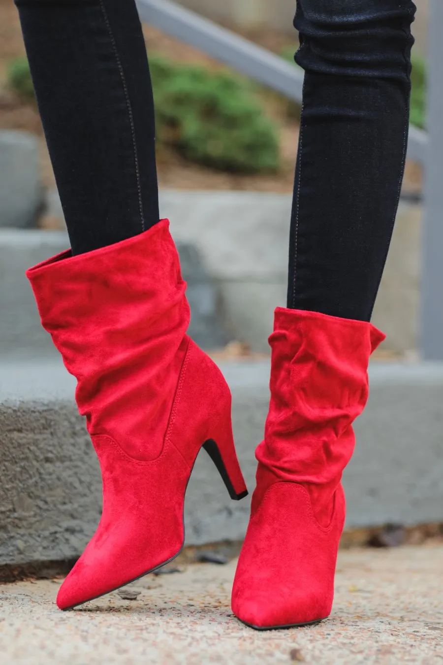 Ruby Red Suede Booties