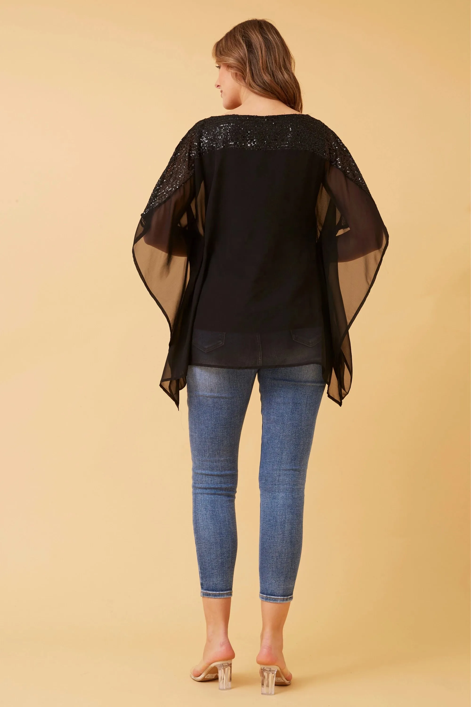 sequin cold shoulder batwig top (t166551)