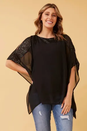 sequin cold shoulder batwig top (t166551)