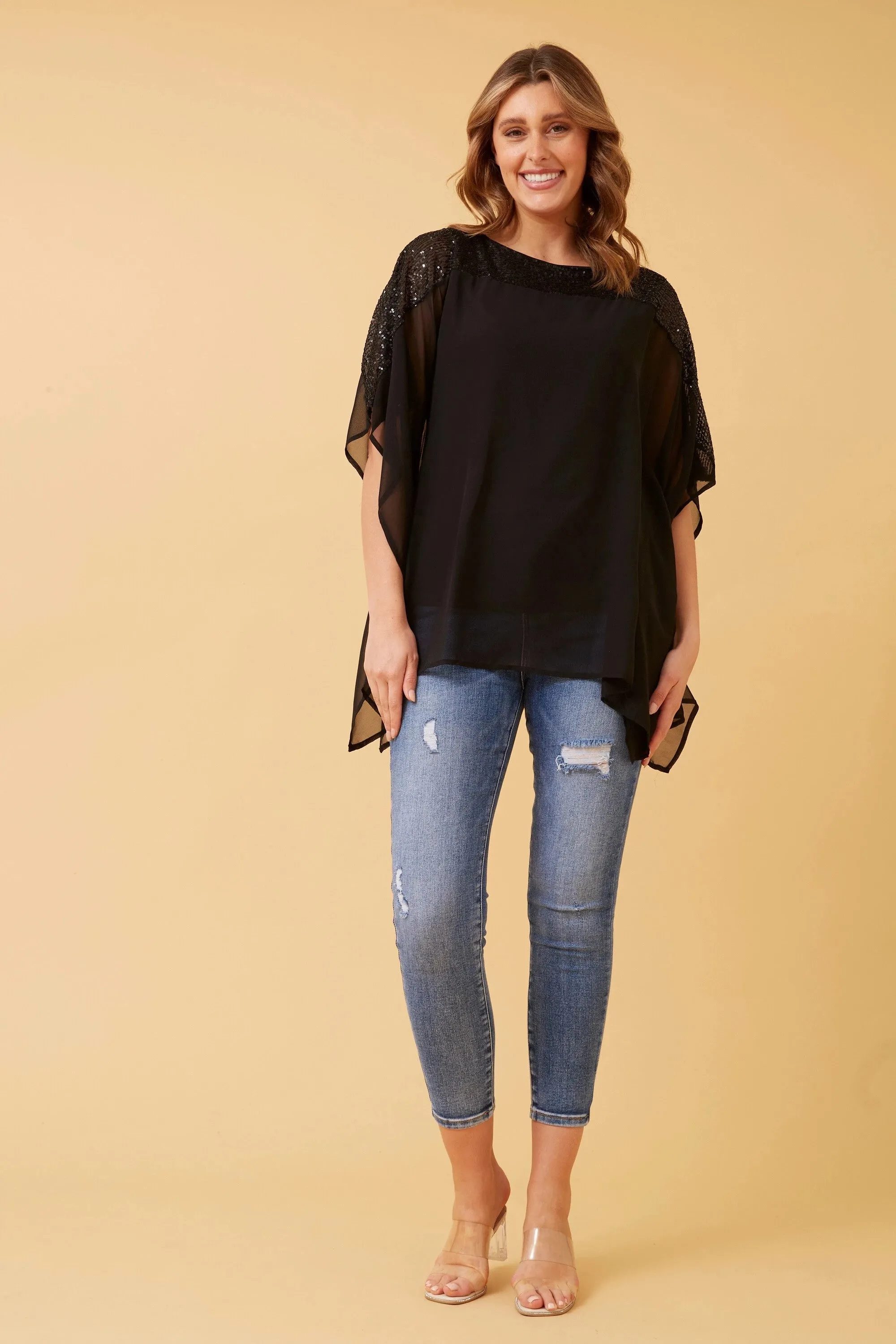 sequin cold shoulder batwig top (t166551)