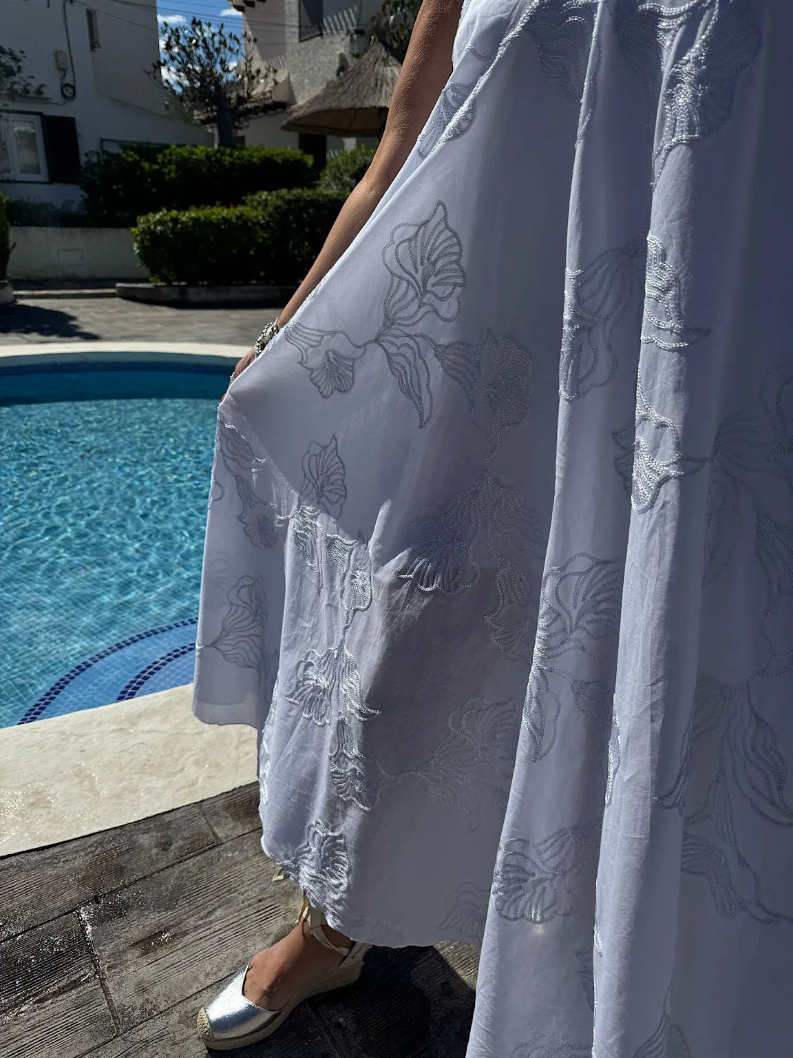 Silver Floral Embroidered Summer Dress Piper