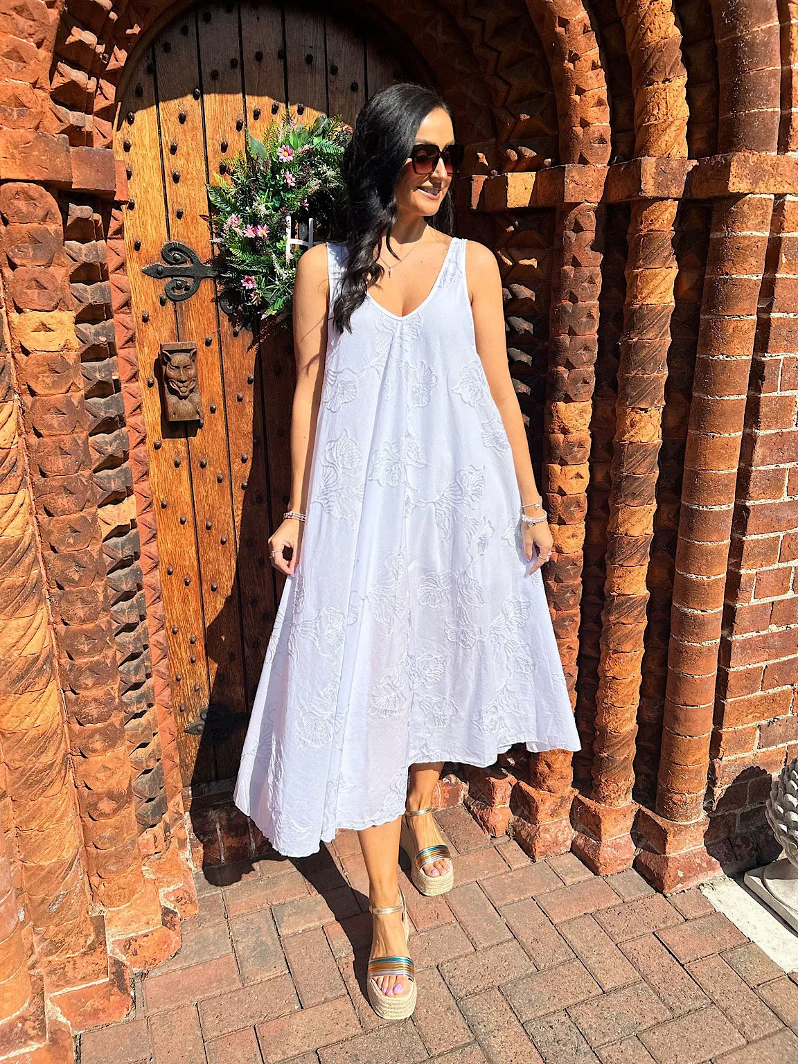 Silver Floral Embroidered Summer Dress Piper