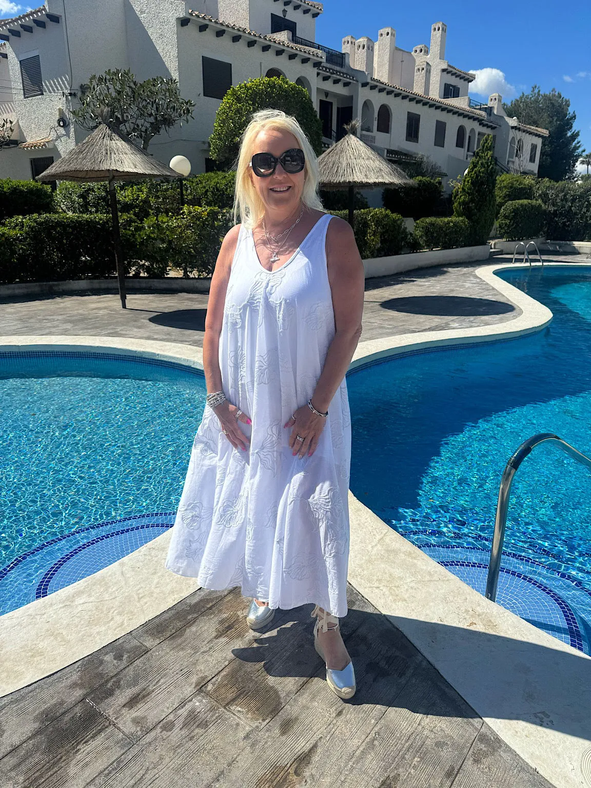Silver Floral Embroidered Summer Dress Piper