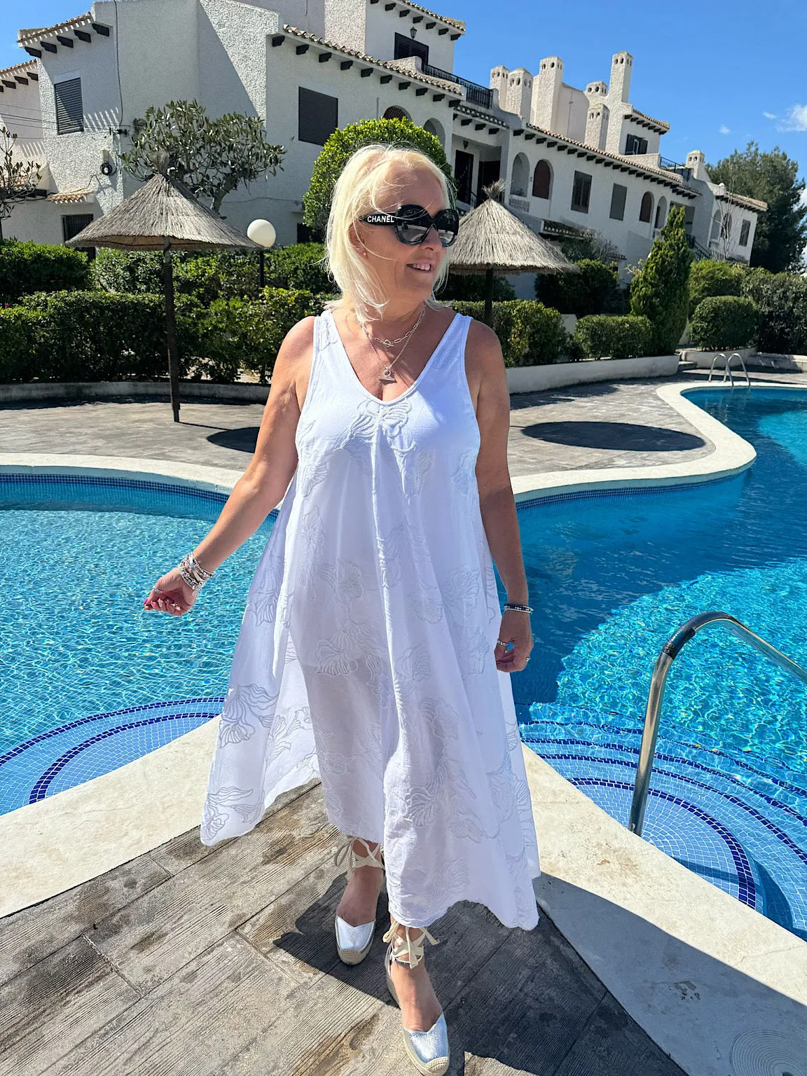 Silver Floral Embroidered Summer Dress Piper