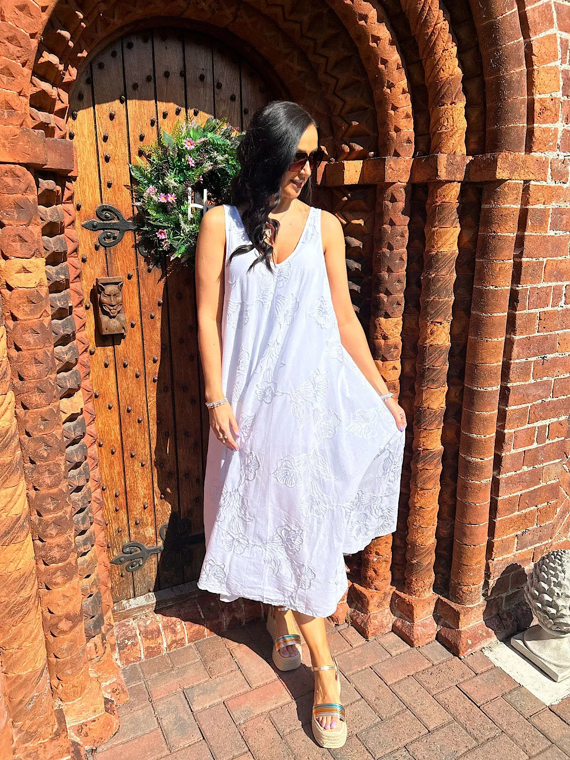 Silver Floral Embroidered Summer Dress Piper