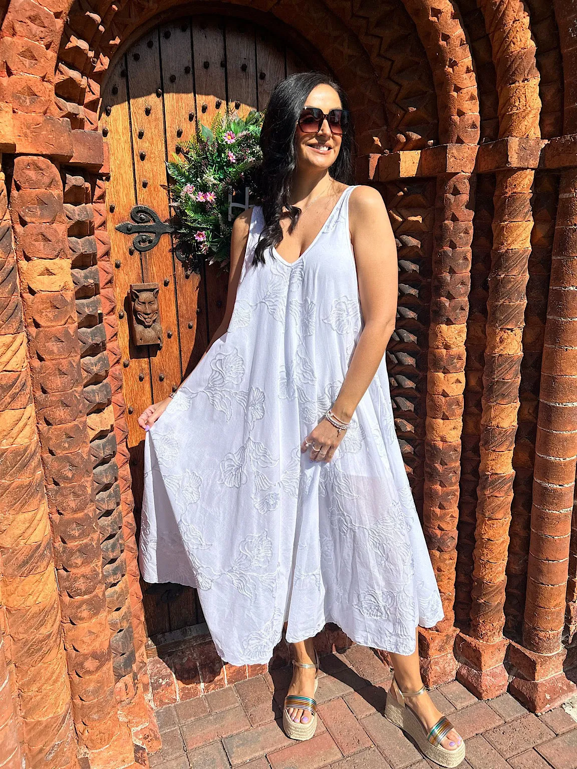 Silver Floral Embroidered Summer Dress Piper
