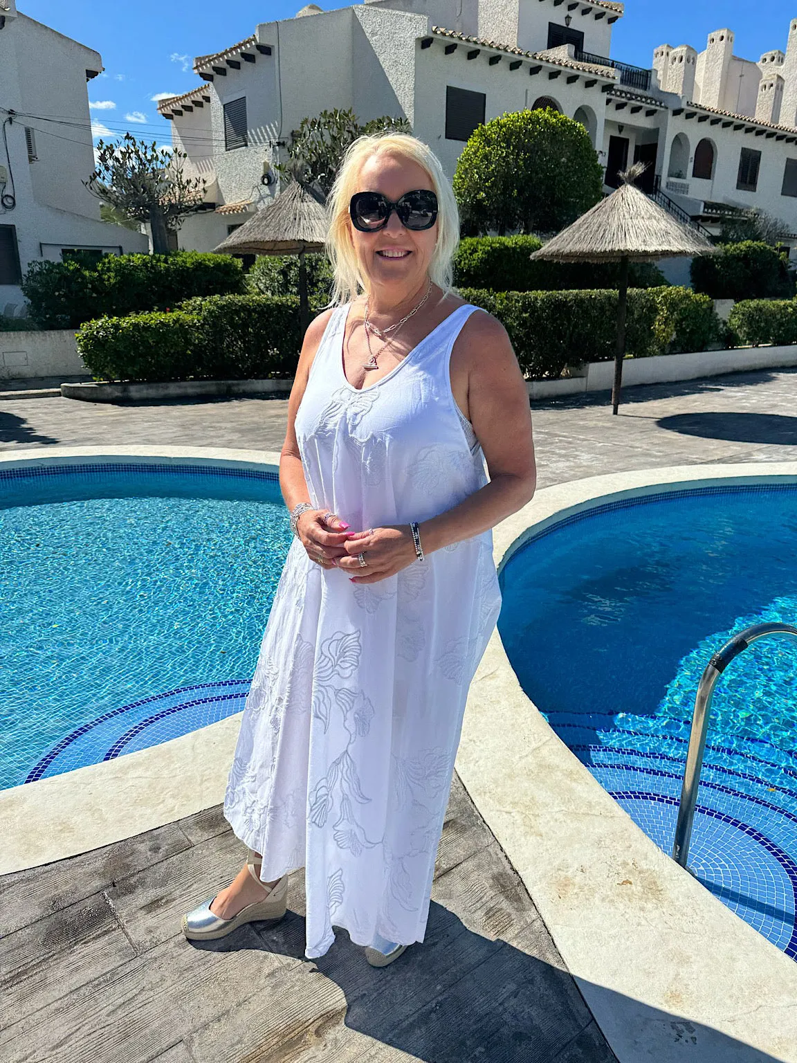 Silver Floral Embroidered Summer Dress Piper