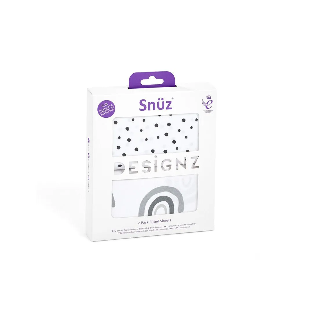 SnuzPod Crib 2 Pack Fitted Sheets - Mono Rainbow