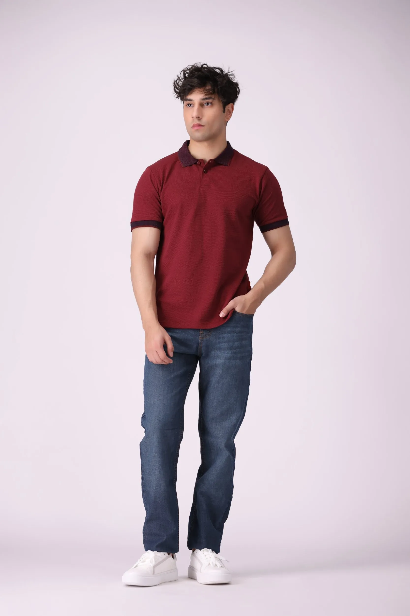 SoftPop Maroon Textured Polo Shirt