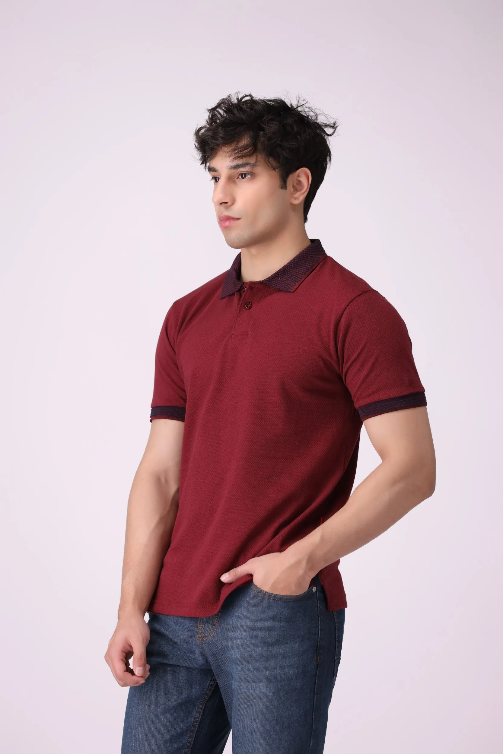 SoftPop Maroon Textured Polo Shirt