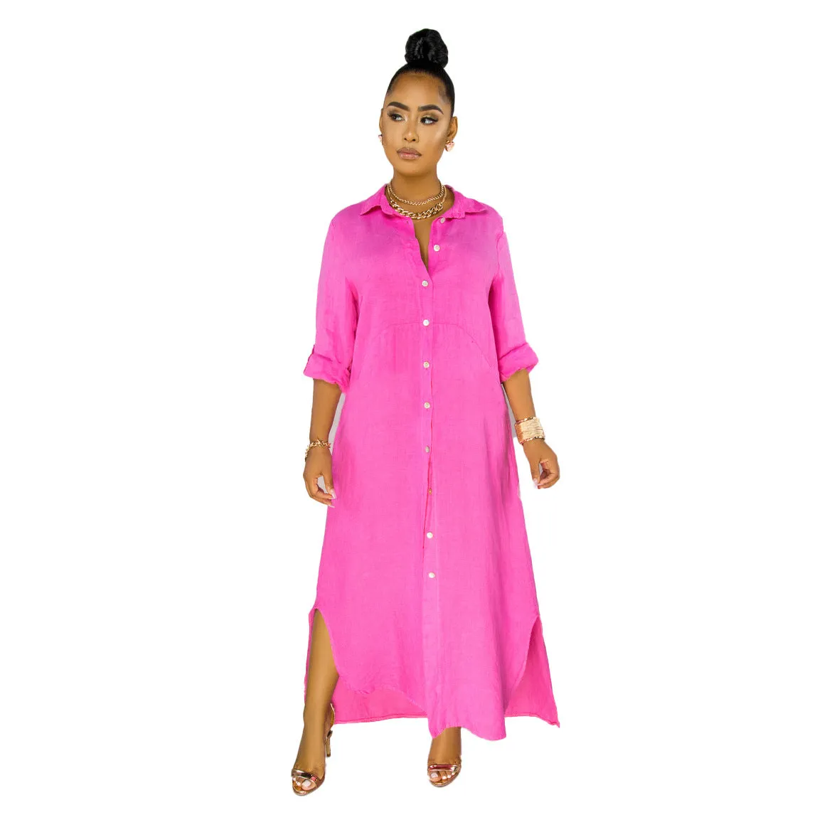 Stylish Solid Color Shirt Dress for Effortless Everyday Chic