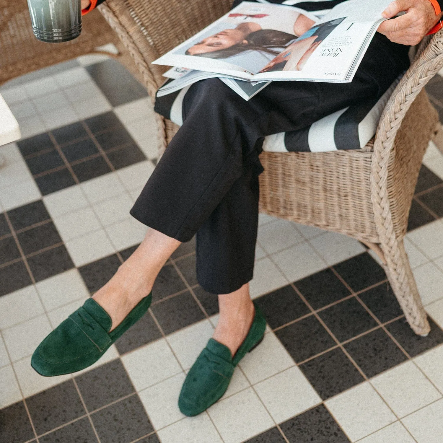 Suede Penny Loafer in Pine - 12587