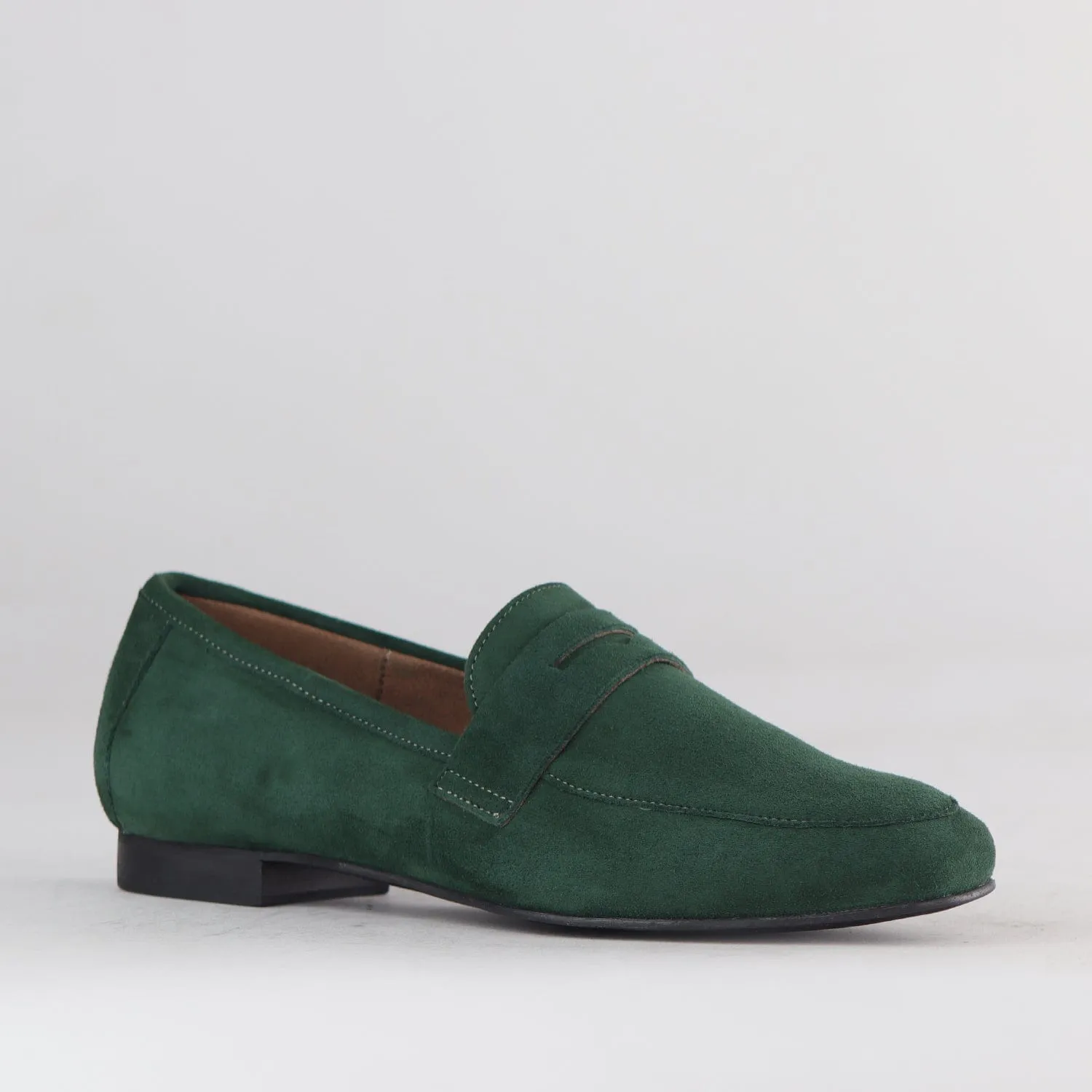 Suede Penny Loafer in Pine - 12587