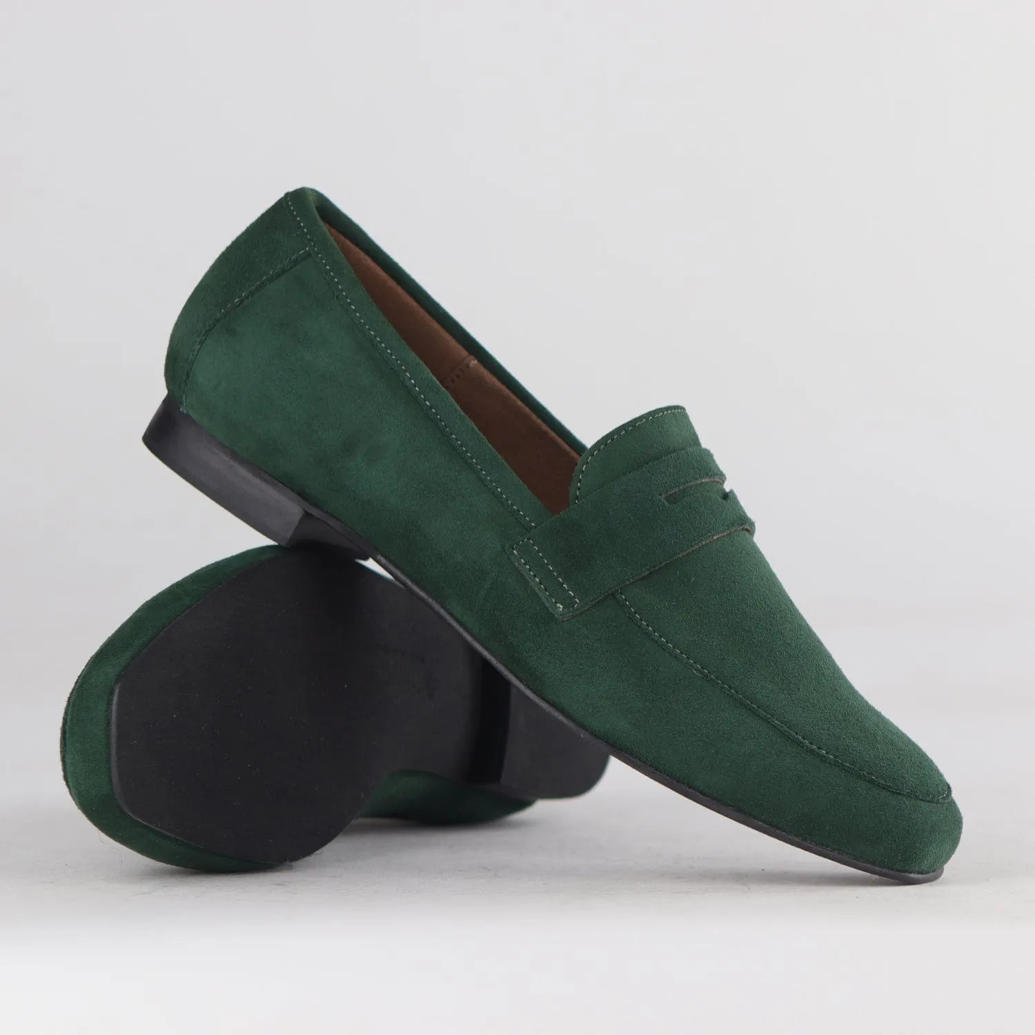 Suede Penny Loafer in Pine - 12587