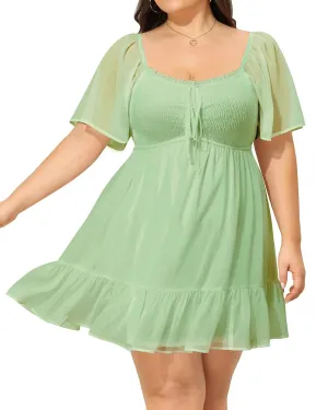 Talisea Plus Size Womens Sage Green Dress Short Spring Easter Pastel Cute Sweetheart Flowy Chiffon Graduation Dresses
