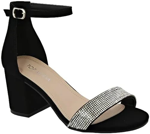 TOP Moda Darcie-1 Women's Fashion Ankle Strap Chunky Low Heel Dress Sandal Shoes,Black,9