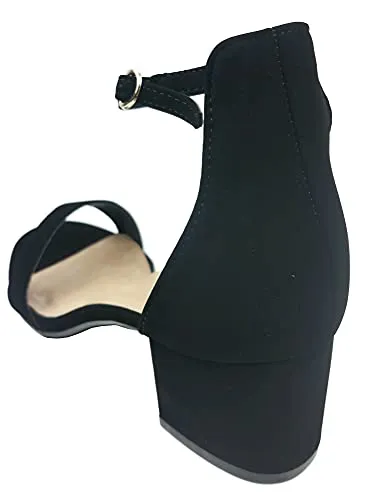 TOP Moda Darcie-1 Women's Fashion Ankle Strap Chunky Low Heel Dress Sandal Shoes,Black,9