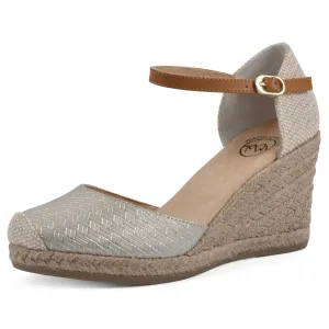 WHITE MOUNTAIN Women's Mamba Espadrille Wedge Sandal, Gold/Metallic/Smooth, 9.5 W